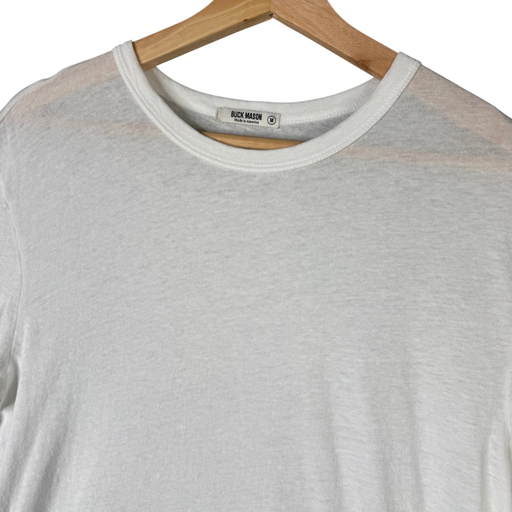 Buck Mason White Slub Curved Hem Tee Shirt Short Sleeve Crew Neck 100% Cotton M